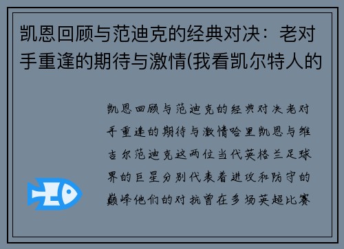 凯恩回顾与范迪克的经典对决：老对手重逢的期待与激情(我看凯尔特人的那个范迪克以后绝对是顶级)